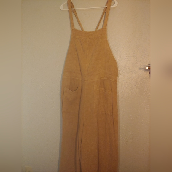 Free People Pants - Free People Boho Flair Leg Oversize Tan Overalls